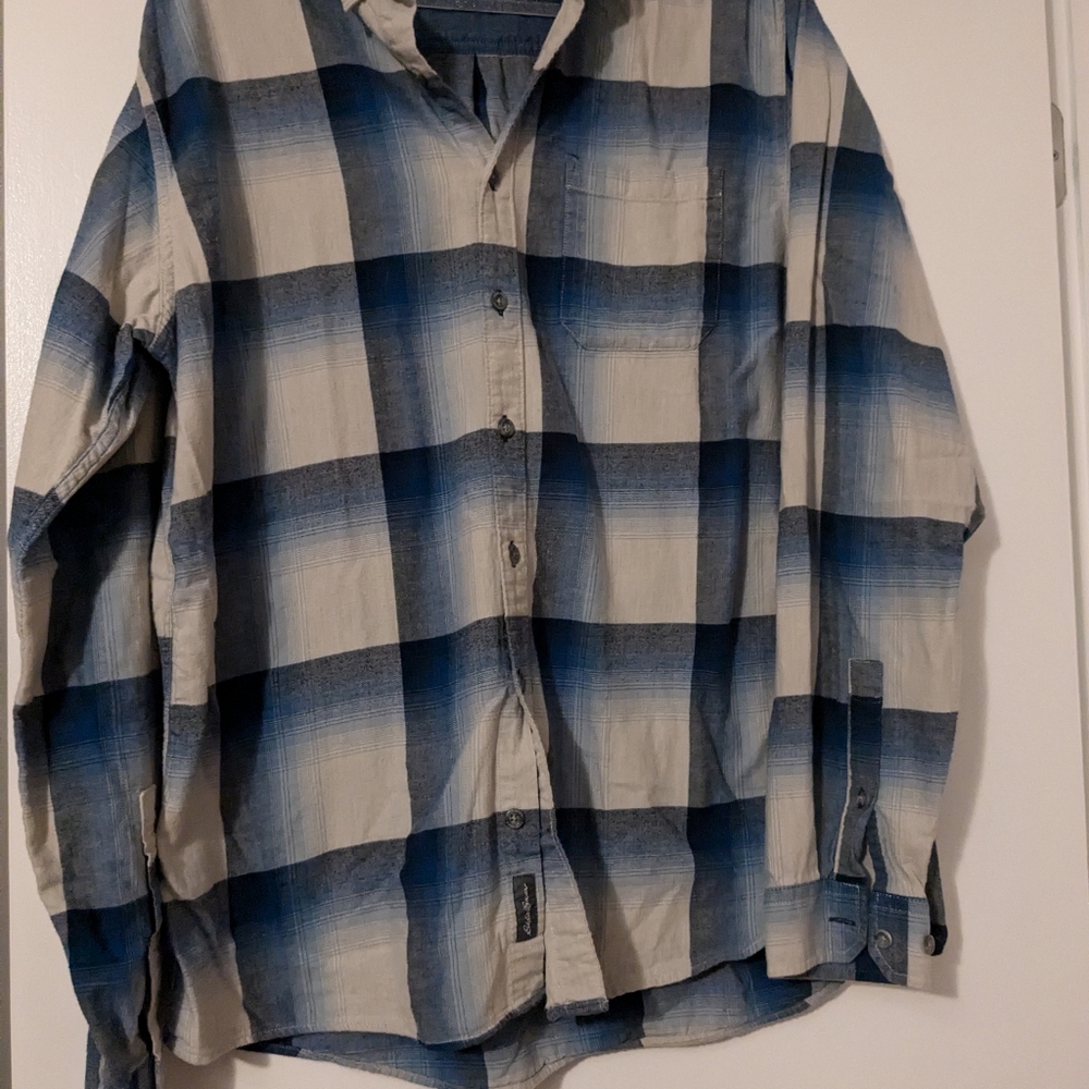 Eddie Bauer classic fit blue and white flannel TXL